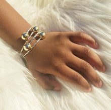 Load image into Gallery viewer, Kids Silver Bangles w/ Gold Knobs
